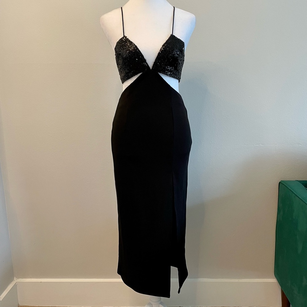 Hello Molly black sequin cutout dress